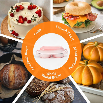 Double Dutch Oven for Sourdough Bread Baking, 2.4QT Enameled Cast Iron Bread Baker with Lid, Dual 1.2QT Round Chambers, 3-Layer Enamel, 500°F Oven Safe for 2 Artisan Loaves
