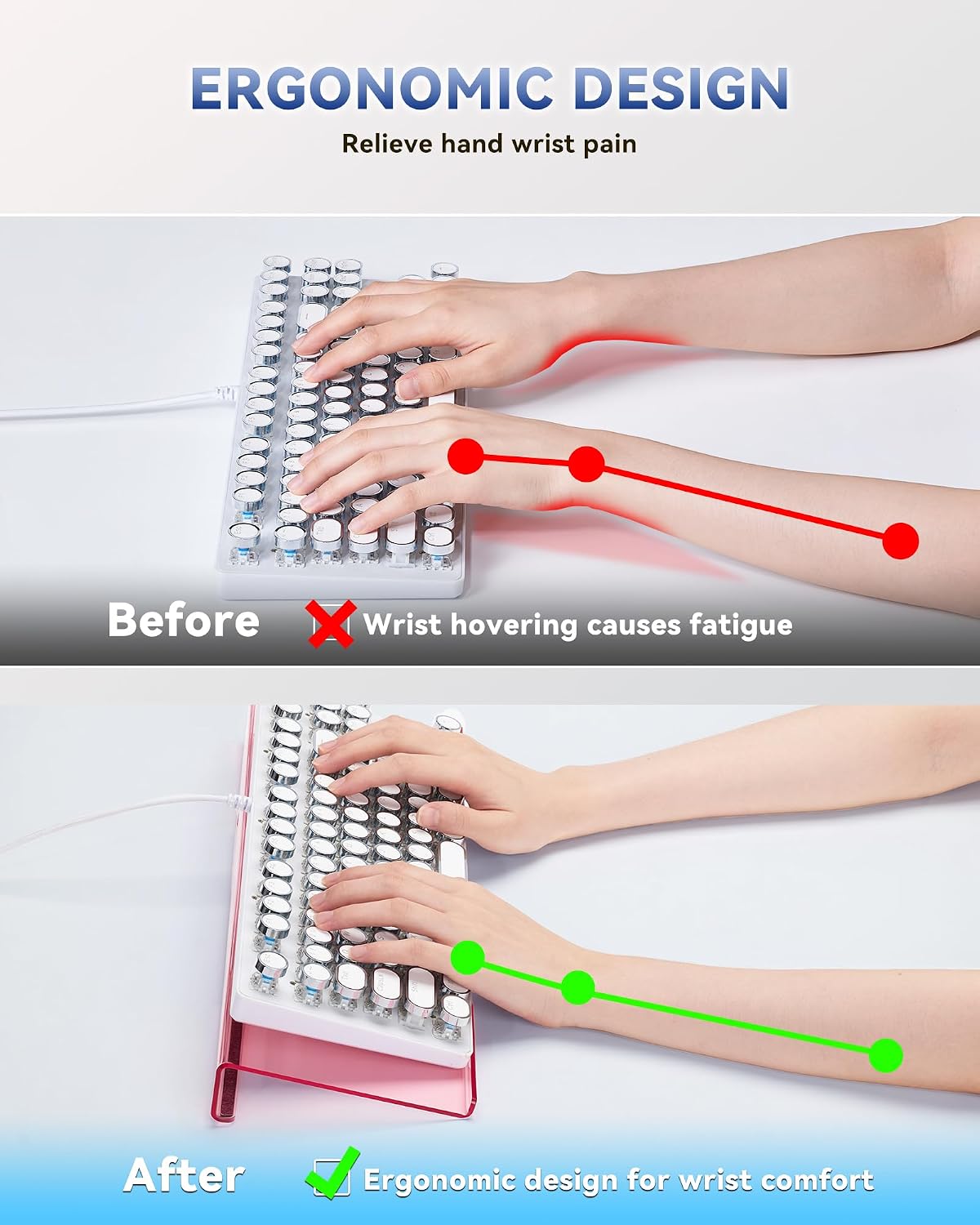 Acrylic Computer Keyboard Wrist Rest Stand for Desktop, Keyboard Riser