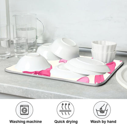 Pink Bows on A Light Dish Drying Mat Absorbent Dishes Drainer Rack Mats Microfiber Reversible Dish Drying Pad Fast Dry Kitchen Accessories 16x18in For Kitchen Counter