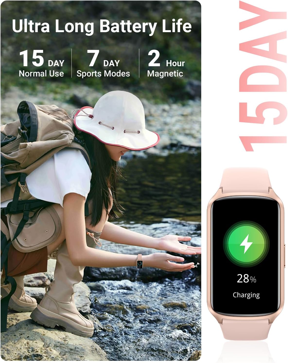 Amzhero Health Fitness Tracker with 24/7 Heart Rate, Blood Oxygen, Blood Pressure, Sleep Tracker, 5ATM Waterproof Activity Trackers with Step Tracker, Pedometer (S & L Bands Included)