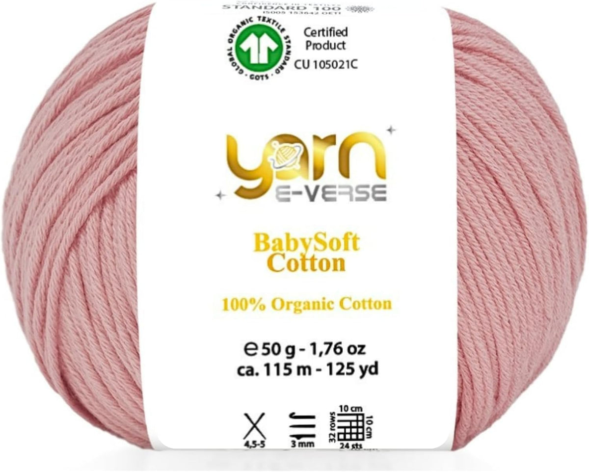Babysoft Cotton Yarn, , 100% Organic Cotton, Soft & Hypoallergenic, Ideal for Baby Knitting, Crocheting, Amigurumi & DIY Projects, Organic Textile Certified, 50g (1, 125 Peach Pink)