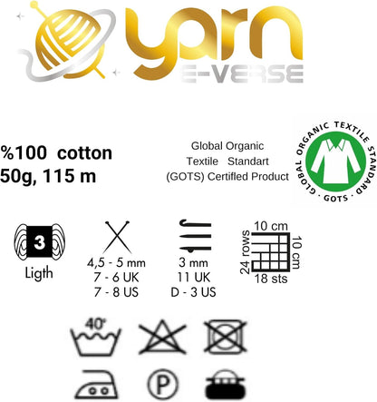 Babysoft Cotton Yarn, , 100% Organic Cotton, Soft & Hypoallergenic, Ideal for Baby Knitting, Crocheting, Amigurumi & DIY Projects, Organic Textile Certified, 50g (1, 125 Peach Pink)
