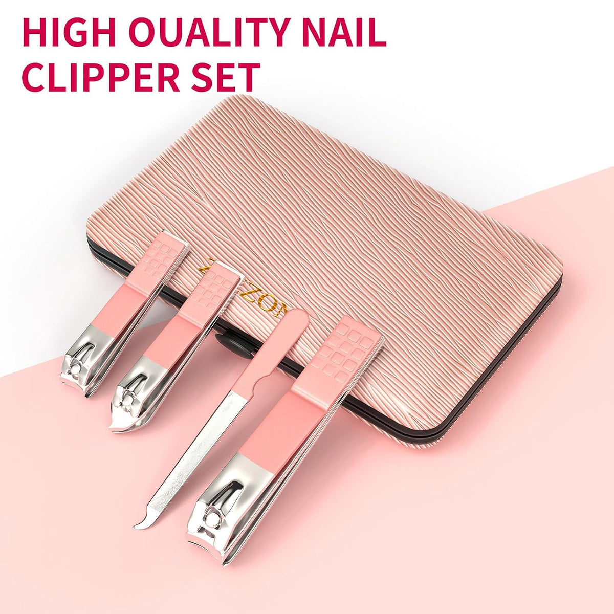 Travel Mini Manicure Set Nail Clipper Set 10 in 1 Stainless Steel Pedicure Care Grooming kit with Case Pink