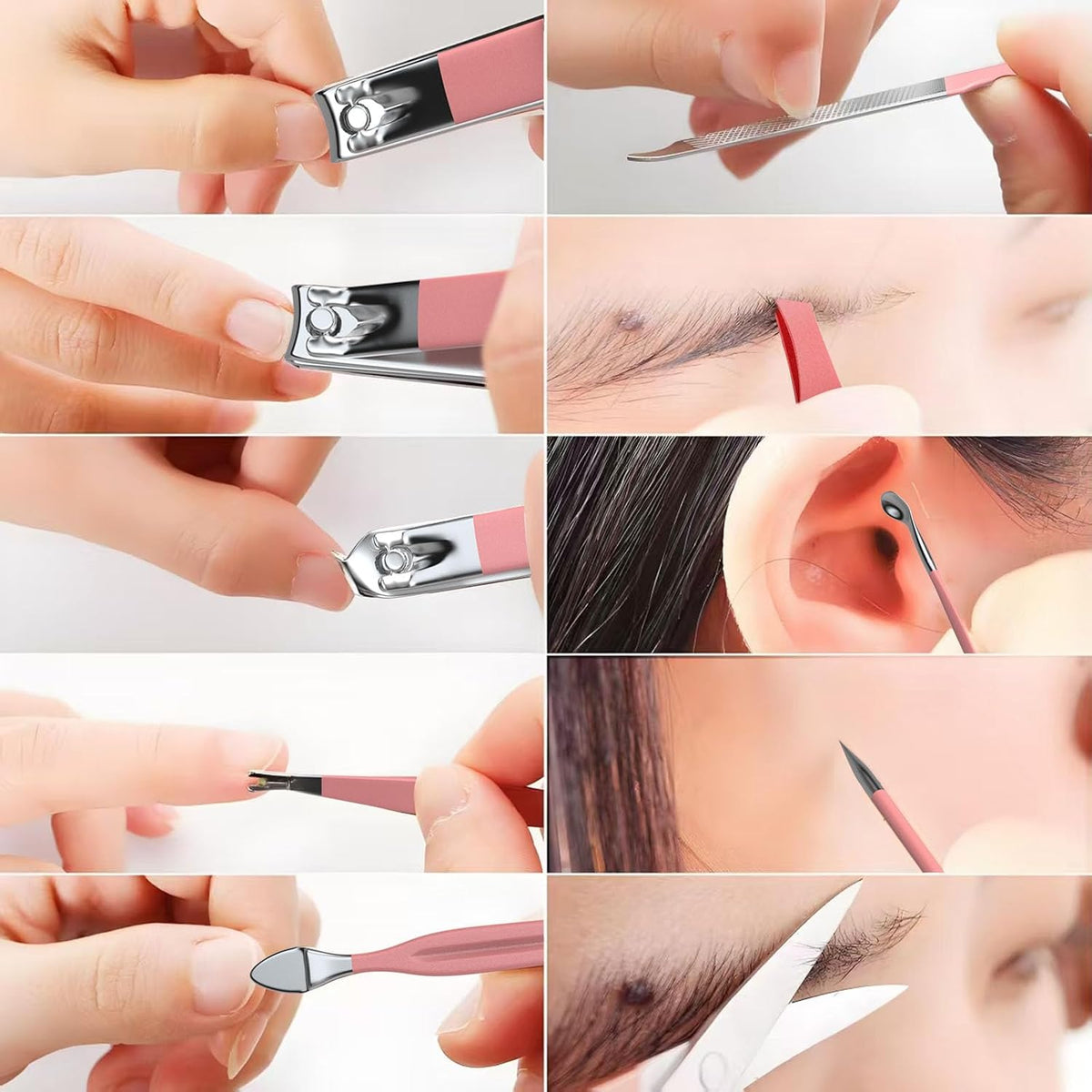 Travel Mini Manicure Set Nail Clipper Set 10 in 1 Stainless Steel Pedicure Care Grooming kit with Case Pink