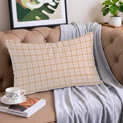 Cream Buffalo Plaid Pillow Cases Cal King Size, Modern Farmhouse Peach Pink Checkered Satin Pillowcase with Zipper for Hair/Skin, Decorative Pillow Covers for Bed/Couch/Sofa, 20x40 Inches