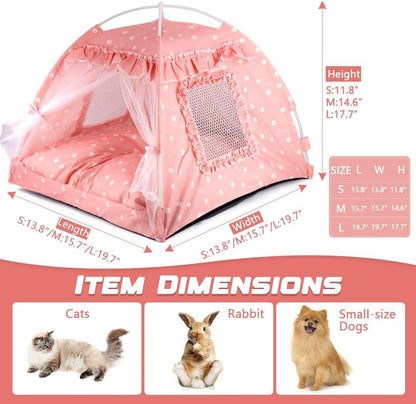Dog Tent Indoor Cat House Pink Puppy Bed Portable Pet Teepe Princess Dog Camping Tent Outdoor Kitten Houses Cute Bunny Nest Girl Kitty Cave, Medium (15.7"x15.7"x14.6")