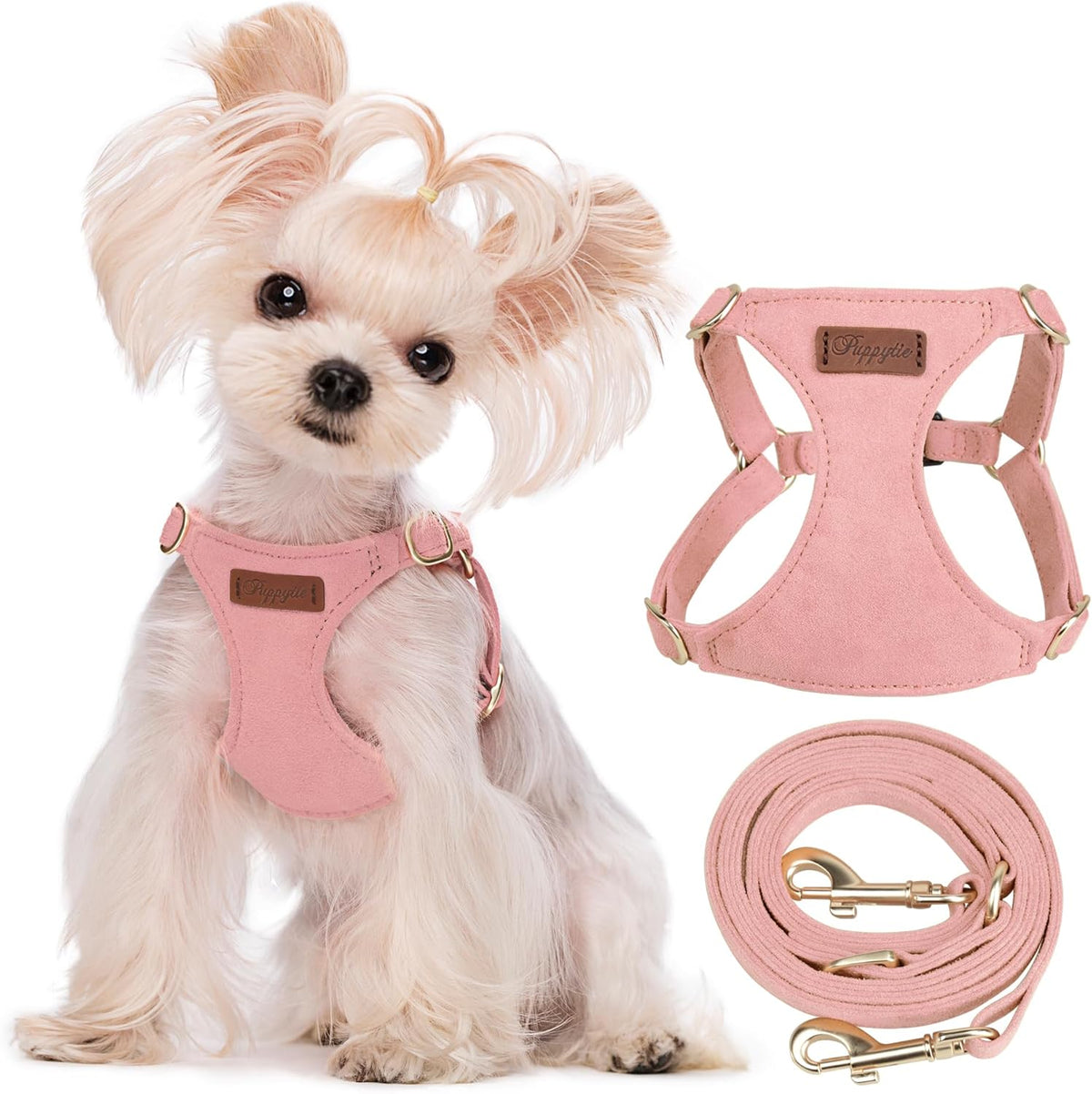 XXS Puppy Harness and Leash Set, Pink, XXS (2.2–6 lbs)