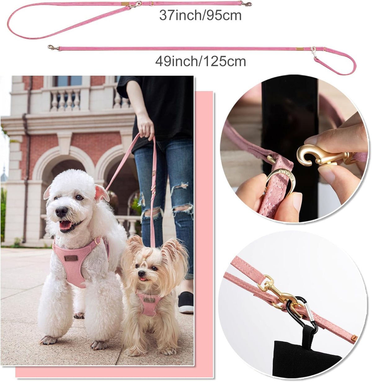 XXS Puppy Harness and Leash Set, Pink, XXS (2.2–6 lbs)