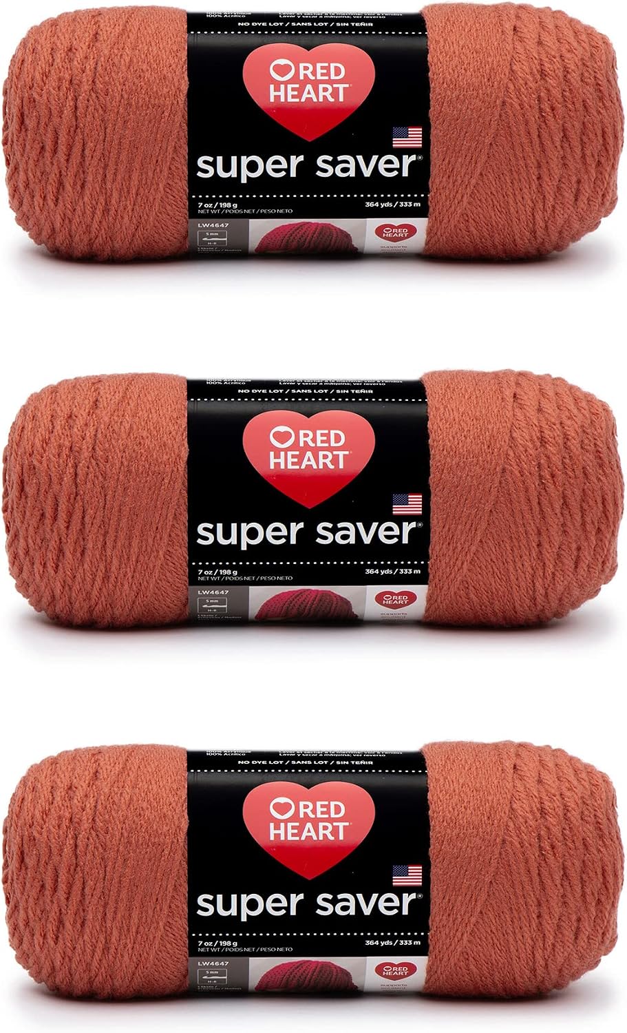 Super Saver Yarn for Crocheting & Knitting, Coral, 3-Pack