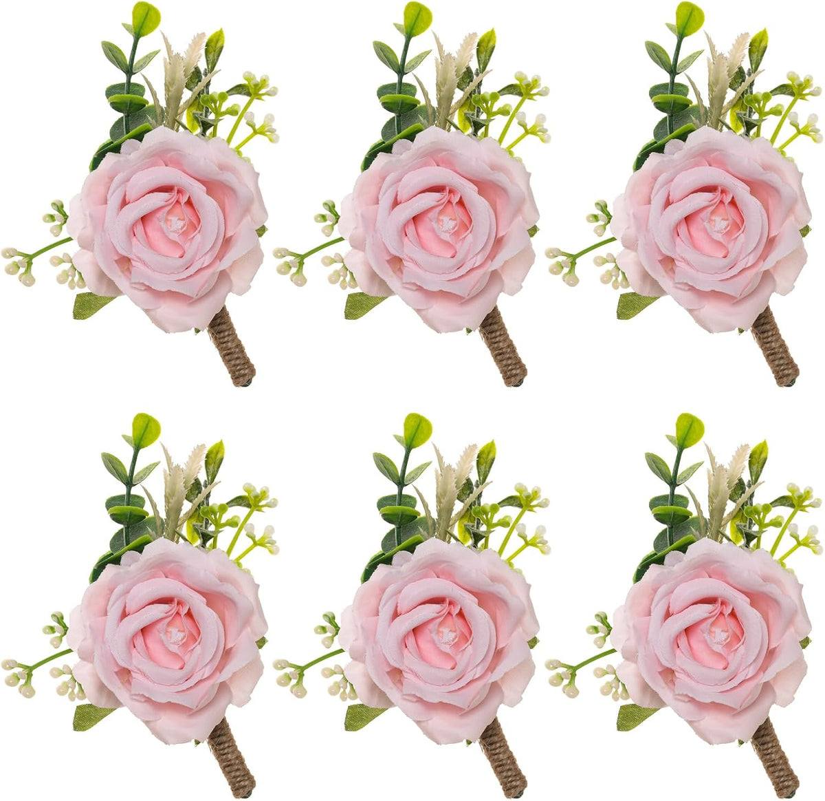 Ivory Rose Boutonniere for Men Wedding Set of 6 Groom Groomsmen Best Man Artificial Flowers Boutonniere for Wedding Ceremony Anniversary Prom Flowers Formal Dinner Party (6, Pink, Middle)
