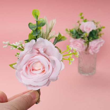 Ivory Rose Boutonniere for Men Wedding Set of 6 Groom Groomsmen Best Man Artificial Flowers Boutonniere for Wedding Ceremony Anniversary Prom Flowers Formal Dinner Party (6, Pink, Middle)