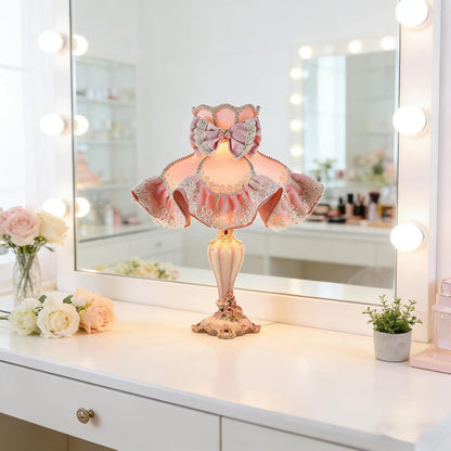 19.7" European Style Table Lamp Victorian Pink Bedside Lamps with Bow Fabric Shade and Hand-Carved Resin Base Classic Princess Desk Lamps for Bedroom Living Room Dining Room Home Decor