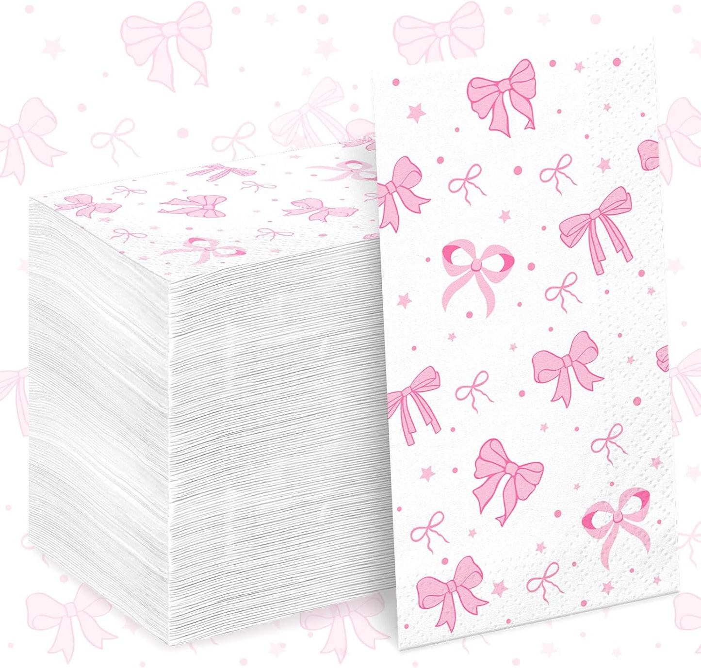 100PCS Pink Bow Napkins,Disposable Folded Paper Towel Bow Party Supplies for Birthday，Pink Napkins for Girls Coquette Birthday Baby Shower Party