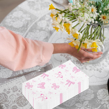 100PCS Pink Bow Napkins,Disposable Folded Paper Towel Bow Party Supplies for Birthday，Pink Napkins for Girls Coquette Birthday Baby Shower Party