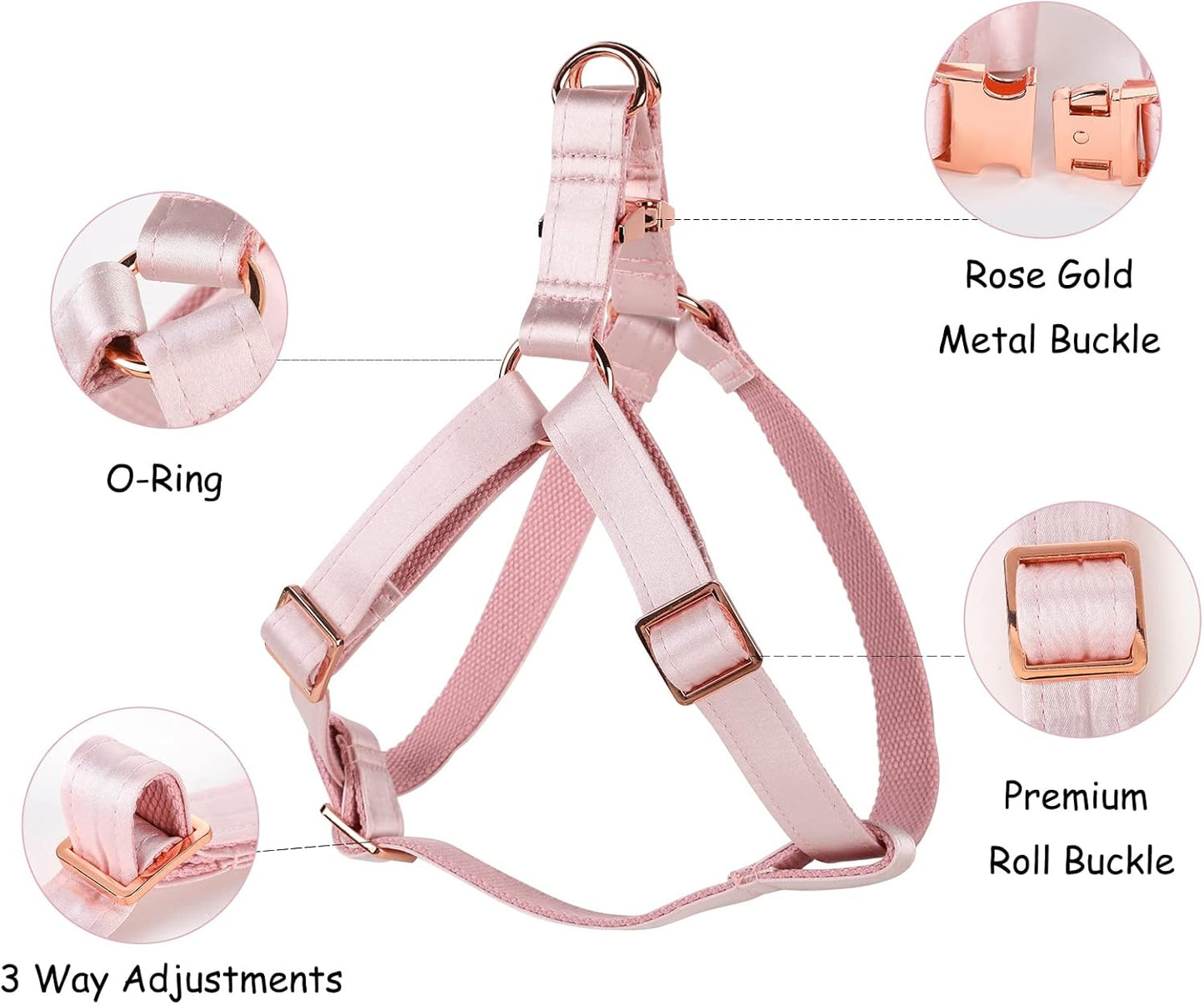 Dog Harness, No-Pull Adjustable Silk Nylon Webbing Pet Harness with Metal Buckle for Medium Dogs Easy Walking, Pink, M