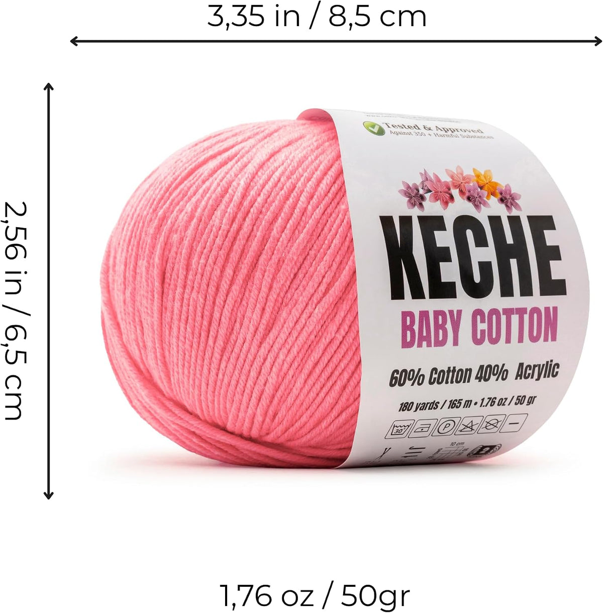 Baby Cotton, 60% Cotton 40% Acrylic Yarn, Soft Cotton Yarn for Crochet and Knitting, Amigurumi Yarn 1 Skein/Ball 1.76 Oz (50g) / 180 Yrds (165m) - Pink