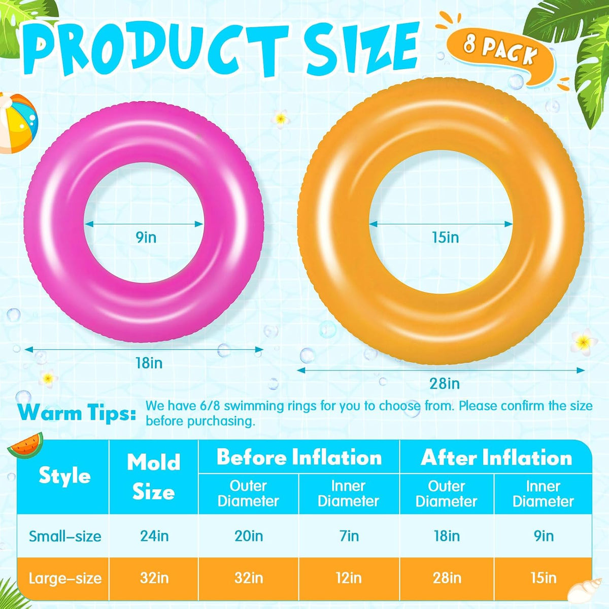 8Pcs Transparent Inflatable Pool Float Adult Swim