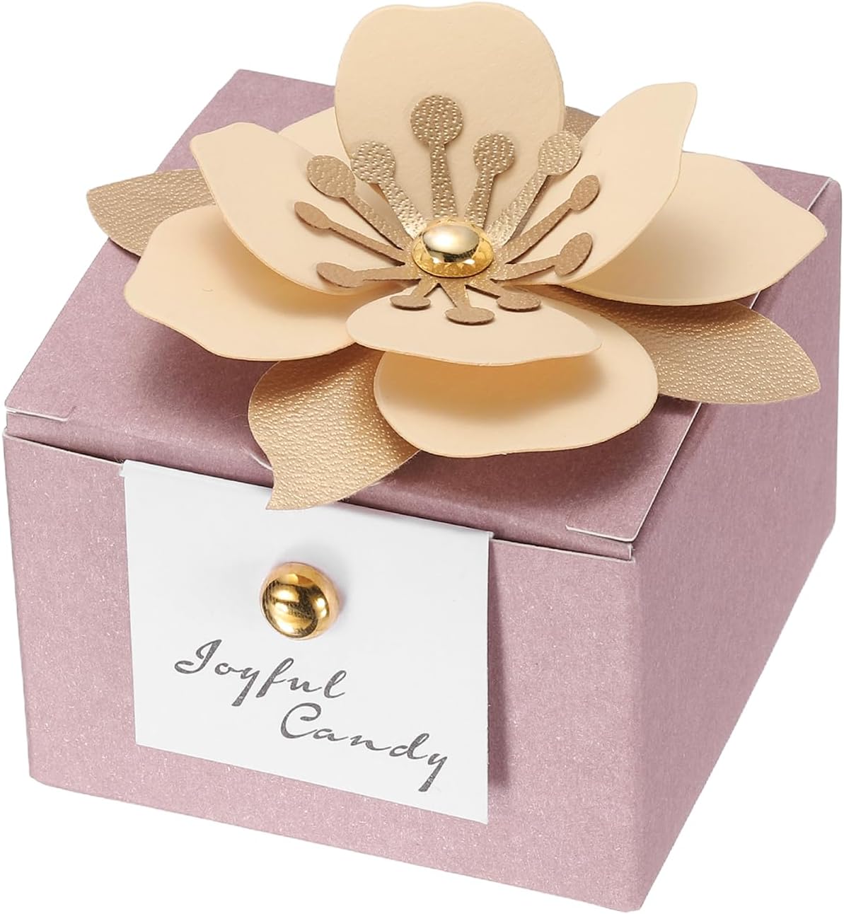 PATIKIL Wedding Favor Boxes, (2.5 x 2.5 Inch, Pink)(25 Pcs), Square Paper Flower Candy Boxes with Light Yellow Floral Decor Thanks Card, Suitable for Wedding/Birthday/Party/Decorations