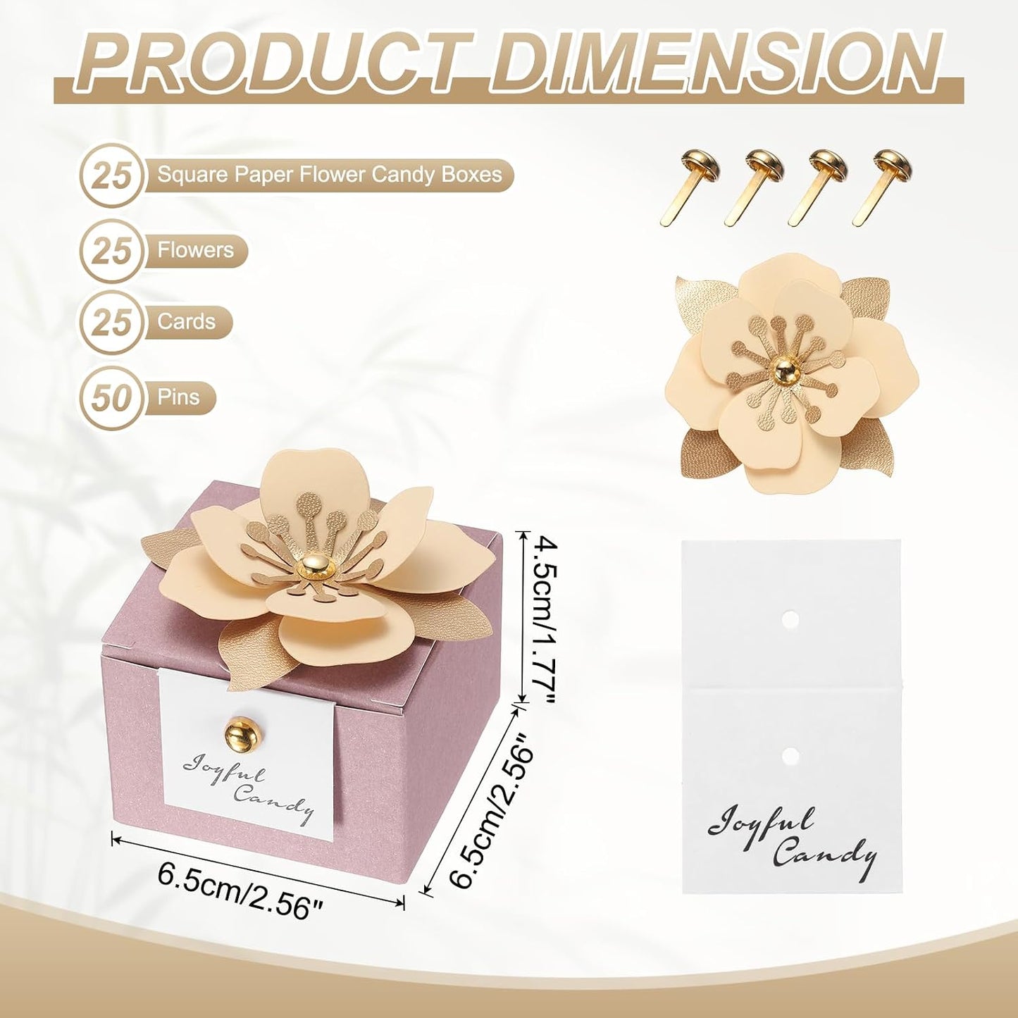 PATIKIL Wedding Favor Boxes, (2.5 x 2.5 Inch, Pink)(25 Pcs), Square Paper Flower Candy Boxes with Light Yellow Floral Decor Thanks Card, Suitable for Wedding/Birthday/Party/Decorations