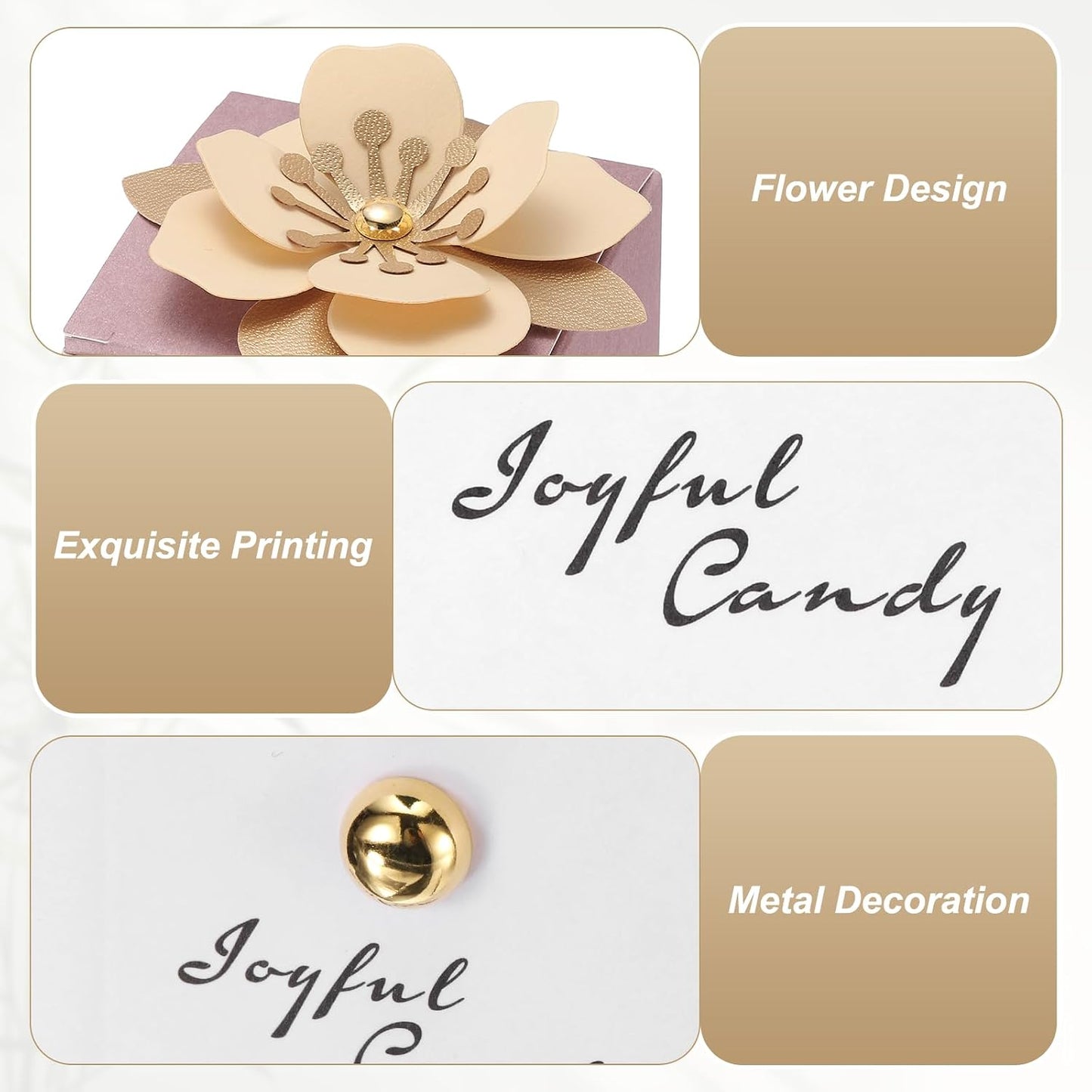 PATIKIL Wedding Favor Boxes, (2.5 x 2.5 Inch, Pink)(25 Pcs), Square Paper Flower Candy Boxes with Light Yellow Floral Decor Thanks Card, Suitable for Wedding/Birthday/Party/Decorations