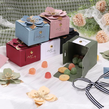 PATIKIL Wedding Favor Boxes, (2.5 x 2.5 Inch, Pink)(25 Pcs), Square Paper Flower Candy Boxes with Light Yellow Floral Decor Thanks Card, Suitable for Wedding/Birthday/Party/Decorations