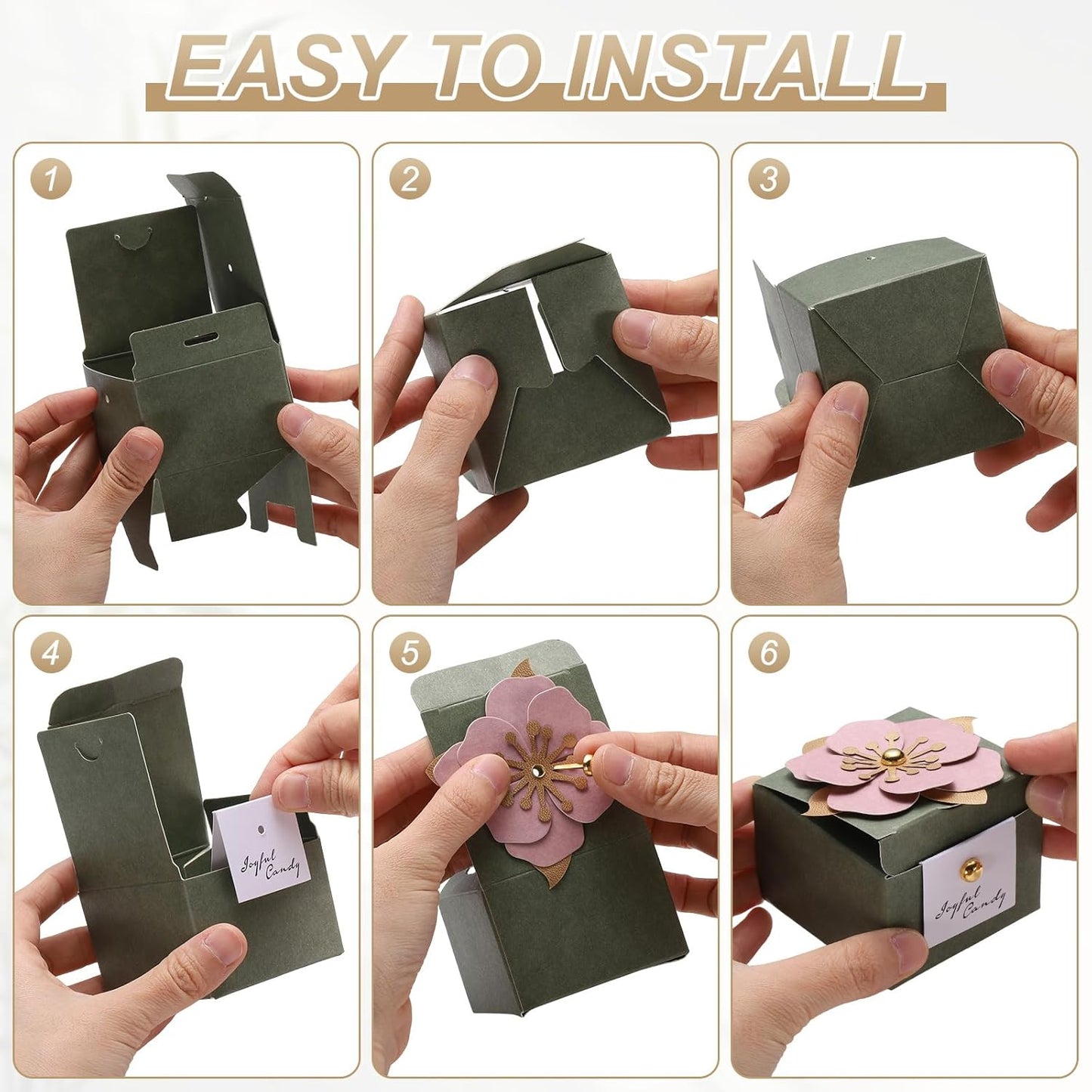PATIKIL Wedding Favor Boxes, (2.5 x 2.5 Inch, Pink)(25 Pcs), Square Paper Flower Candy Boxes with Light Yellow Floral Decor Thanks Card, Suitable for Wedding/Birthday/Party/Decorations