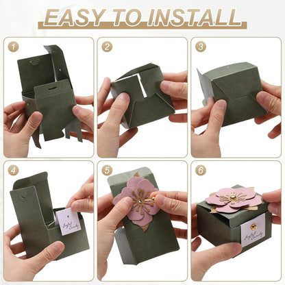 PATIKIL Wedding Favor Boxes, (2.5 x 2.5 Inch, Pink)(25 Pcs), Square Paper Flower Candy Boxes with Light Yellow Floral Decor Thanks Card, Suitable for Wedding/Birthday/Party/Decorations