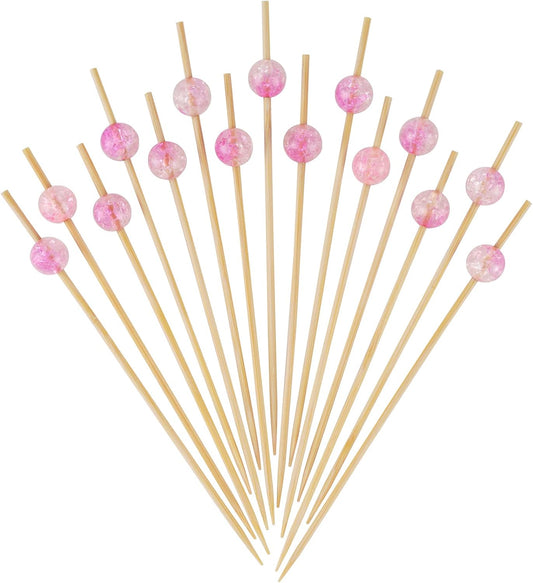 Light Pink Crackle Pearl Bamboo Cocktail Picks, Fancy Toothpicks
