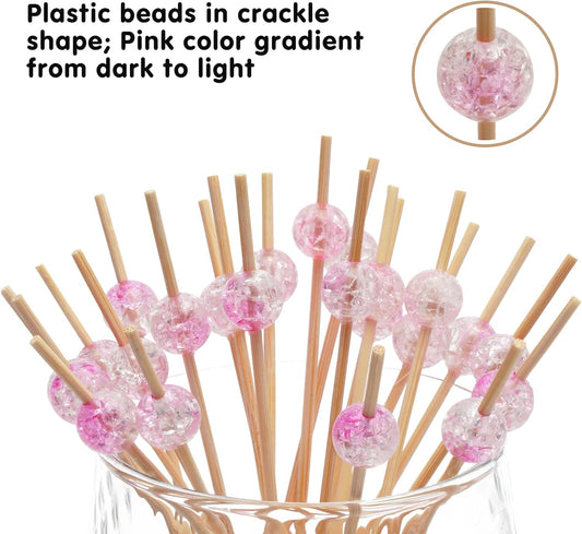 Light Pink Crackle Pearl Bamboo Cocktail Picks, Fancy Toothpicks