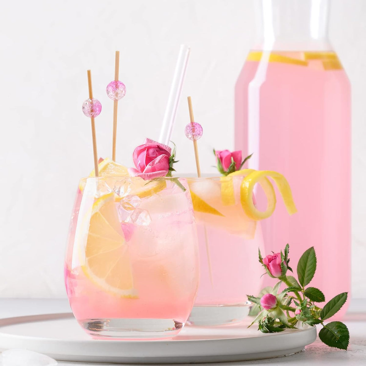 Light Pink Crackle Pearl Bamboo Cocktail Picks, Fancy Toothpicks