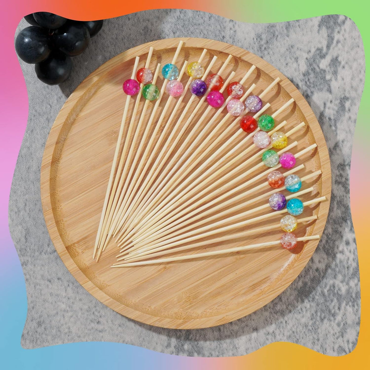 Light Pink Crackle Pearl Bamboo Cocktail Picks, Fancy Toothpicks
