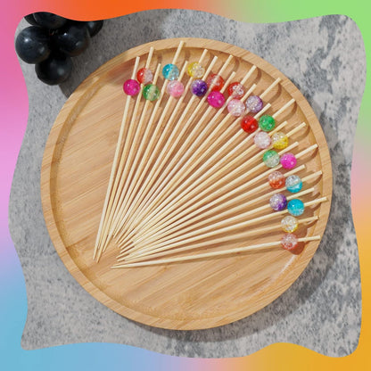 Light Pink Crackle Pearl Bamboo Cocktail Picks, Fancy Toothpicks