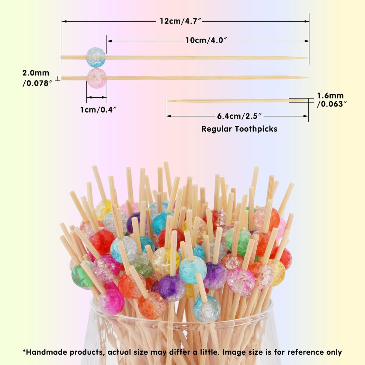 Light Pink Crackle Pearl Bamboo Cocktail Picks, Fancy Toothpicks