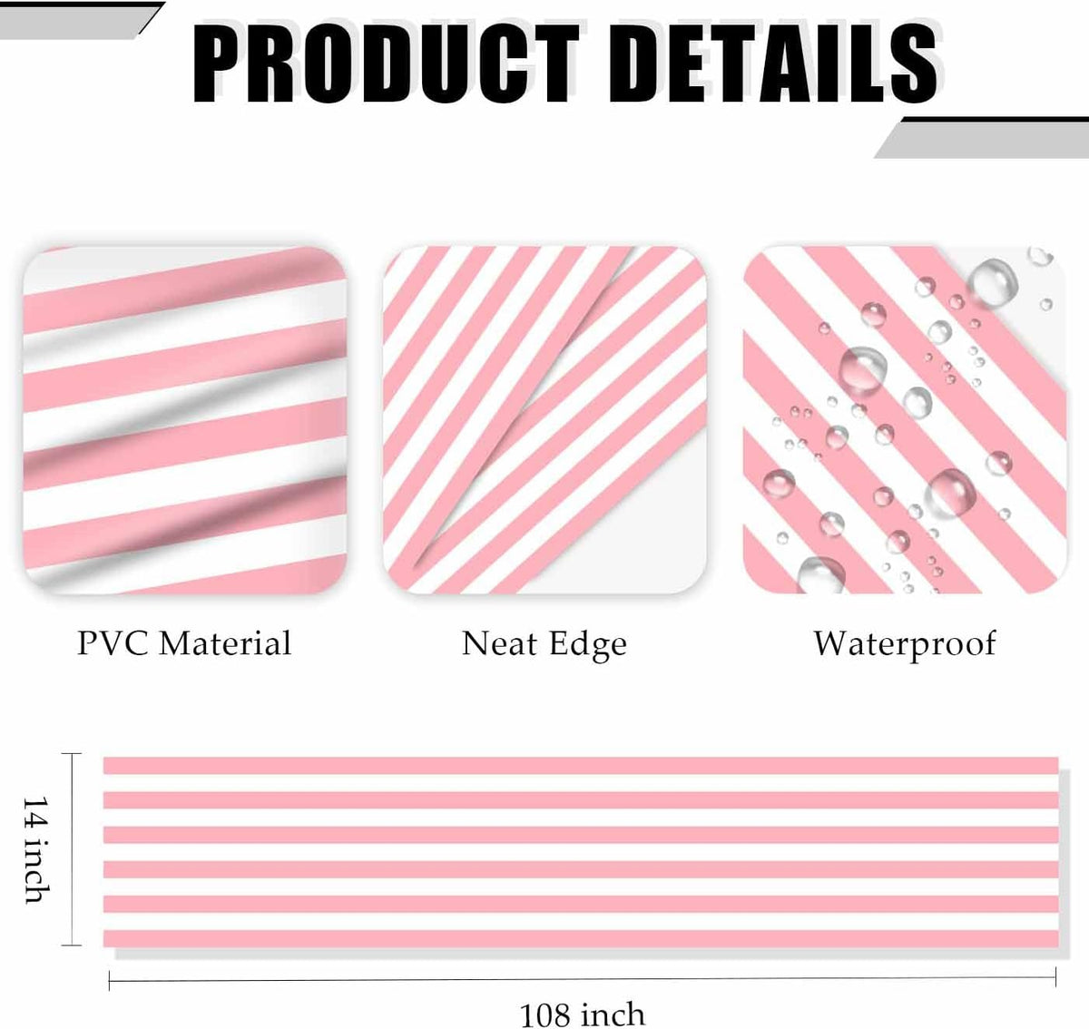 6 Pcs Striped Table Runner Plastic 14 x 108 Inch Disposable Light Pink and White Runner for Table Wedding Baby Shower Birthday Tabletop Centerpieces Decorations Striped Table Runners