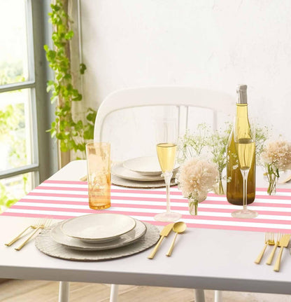 6 Pcs Striped Table Runner Plastic 14 x 108 Inch Disposable Light Pink and White Runner for Table Wedding Baby Shower Birthday Tabletop Centerpieces Decorations Striped Table Runners