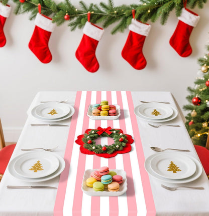 6 Pcs Striped Table Runner Plastic 14 x 108 Inch Disposable Light Pink and White Runner for Table Wedding Baby Shower Birthday Tabletop Centerpieces Decorations Striped Table Runners
