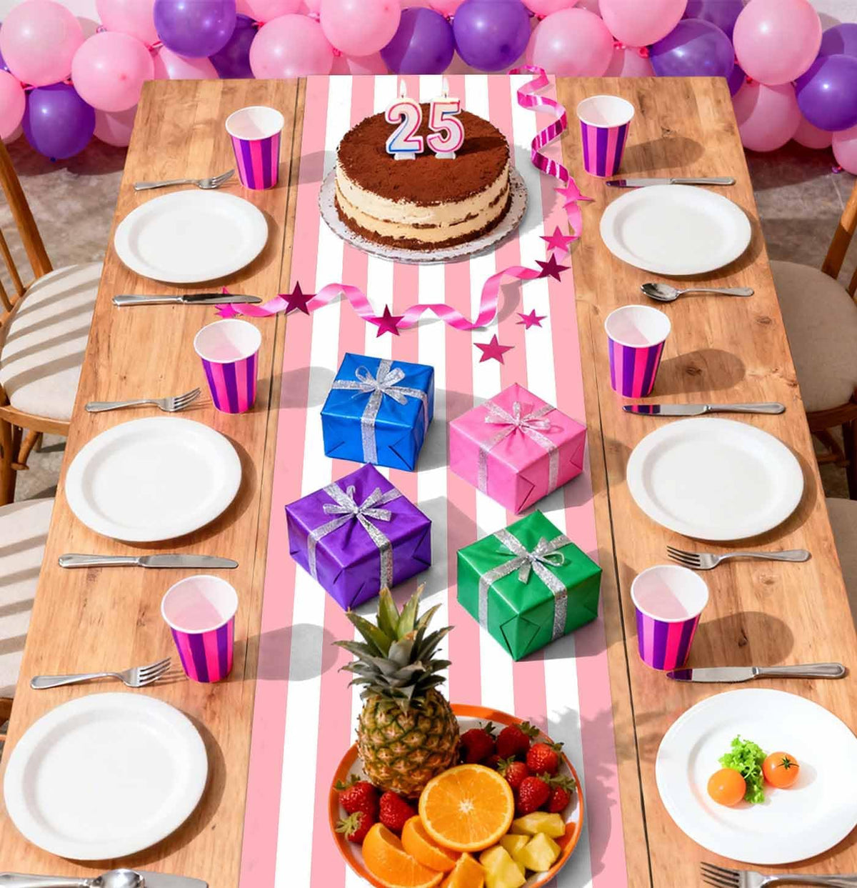 6 Pcs Striped Table Runner Plastic 14 x 108 Inch Disposable Light Pink and White Runner for Table Wedding Baby Shower Birthday Tabletop Centerpieces Decorations Striped Table Runners