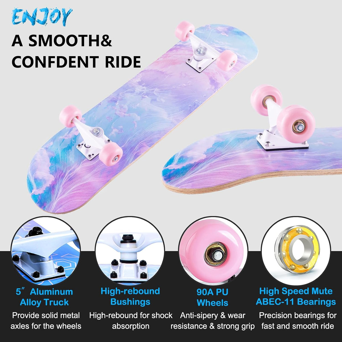 Skateboard,31 x 8 inch Complete Skateboards for Beginners,8 Layer Maple Concave Cruiser Trick Skate Board for Kids,Teens,Adults