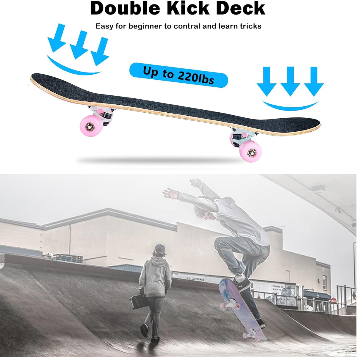 Skateboard,31 x 8 inch Complete Skateboards for Beginners,8 Layer Maple Concave Cruiser Trick Skate Board for Kids,Teens,Adults