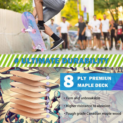 Skateboard,31 x 8 inch Complete Skateboards for Beginners,8 Layer Maple Concave Cruiser Trick Skate Board for Kids,Teens,Adults