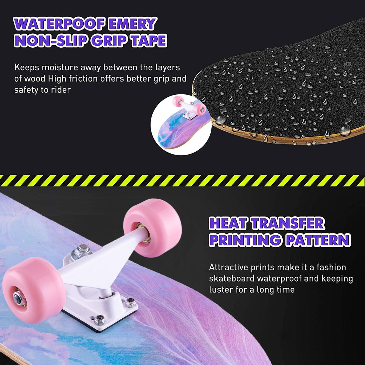 Skateboard,31 x 8 inch Complete Skateboards for Beginners,8 Layer Maple Concave Cruiser Trick Skate Board for Kids,Teens,Adults