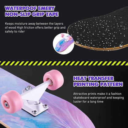 Skateboard,31 x 8 inch Complete Skateboards for Beginners,8 Layer Maple Concave Cruiser Trick Skate Board for Kids,Teens,Adults
