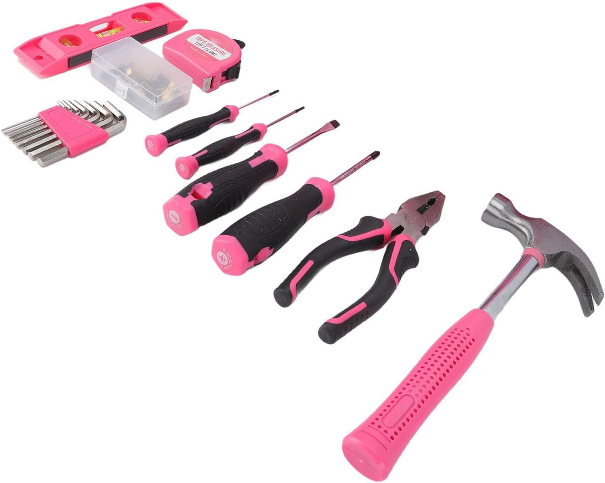 18 Piece Pink Home Repair Tool Kit, Ergonomic NonSlip Handles, Carbon Steel Heads, Essential Tools for Women DIY Household Projects (18Pcs)