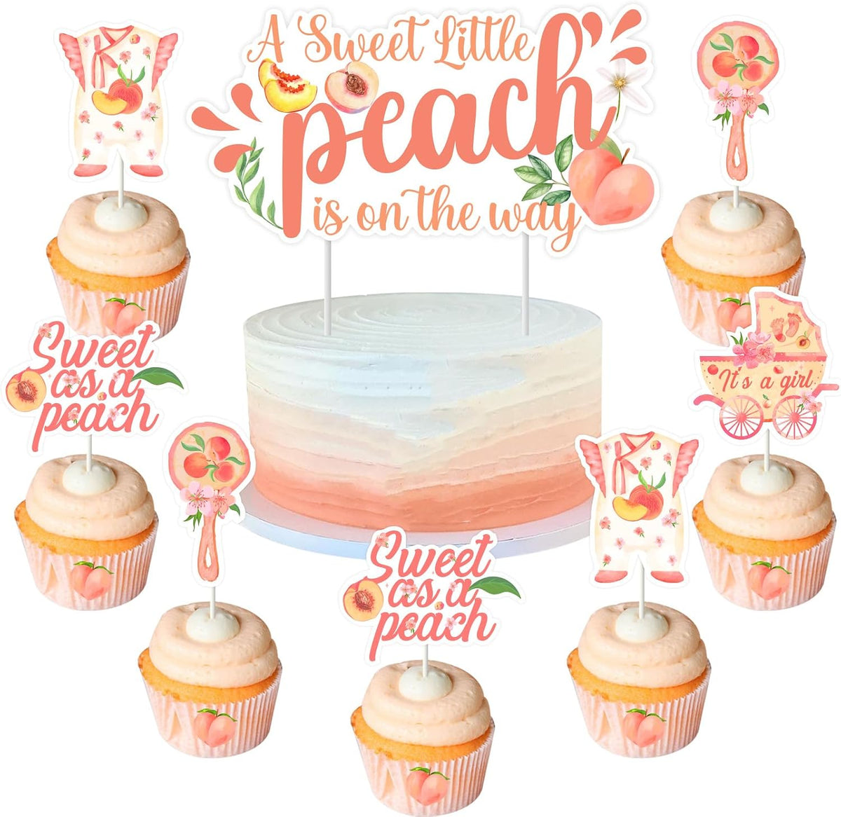 Peach Baby Shower Decorations 25pcs A Sweet Little Peach Is On the Way Cake Toppers Sweet As A Peach Baby Shower Cake Decors One Sweet Peach Decors Fruit Theme Party Supplies for Girl