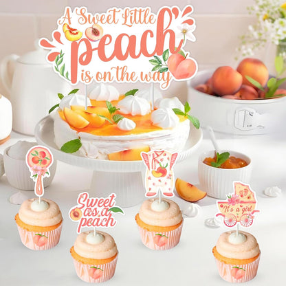 Peach Baby Shower Decorations 25pcs A Sweet Little Peach Is On the Way Cake Toppers Sweet As A Peach Baby Shower Cake Decors One Sweet Peach Decors Fruit Theme Party Supplies for Girl