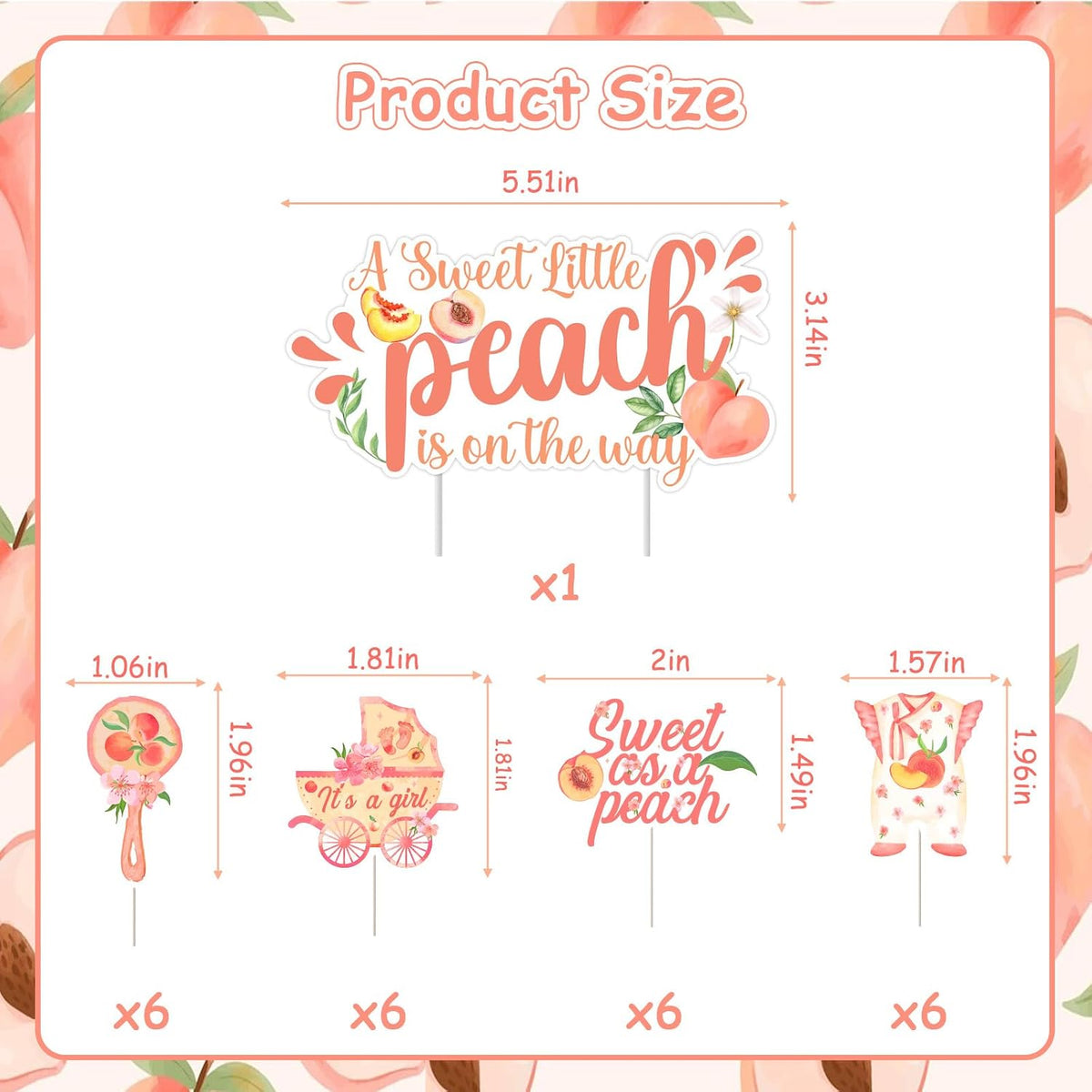 Peach Baby Shower Decorations 25pcs A Sweet Little Peach Is On the Way Cake Toppers Sweet As A Peach Baby Shower Cake Decors One Sweet Peach Decors Fruit Theme Party Supplies for Girl