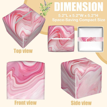 Pink Liquid Marble Tissue Box Cover Square, Tissue Box Holder with Bottom Belt Leather Facial Paper Organizer Dispenser for Bathroom Bedroom Dresser Night Stand Tabletop