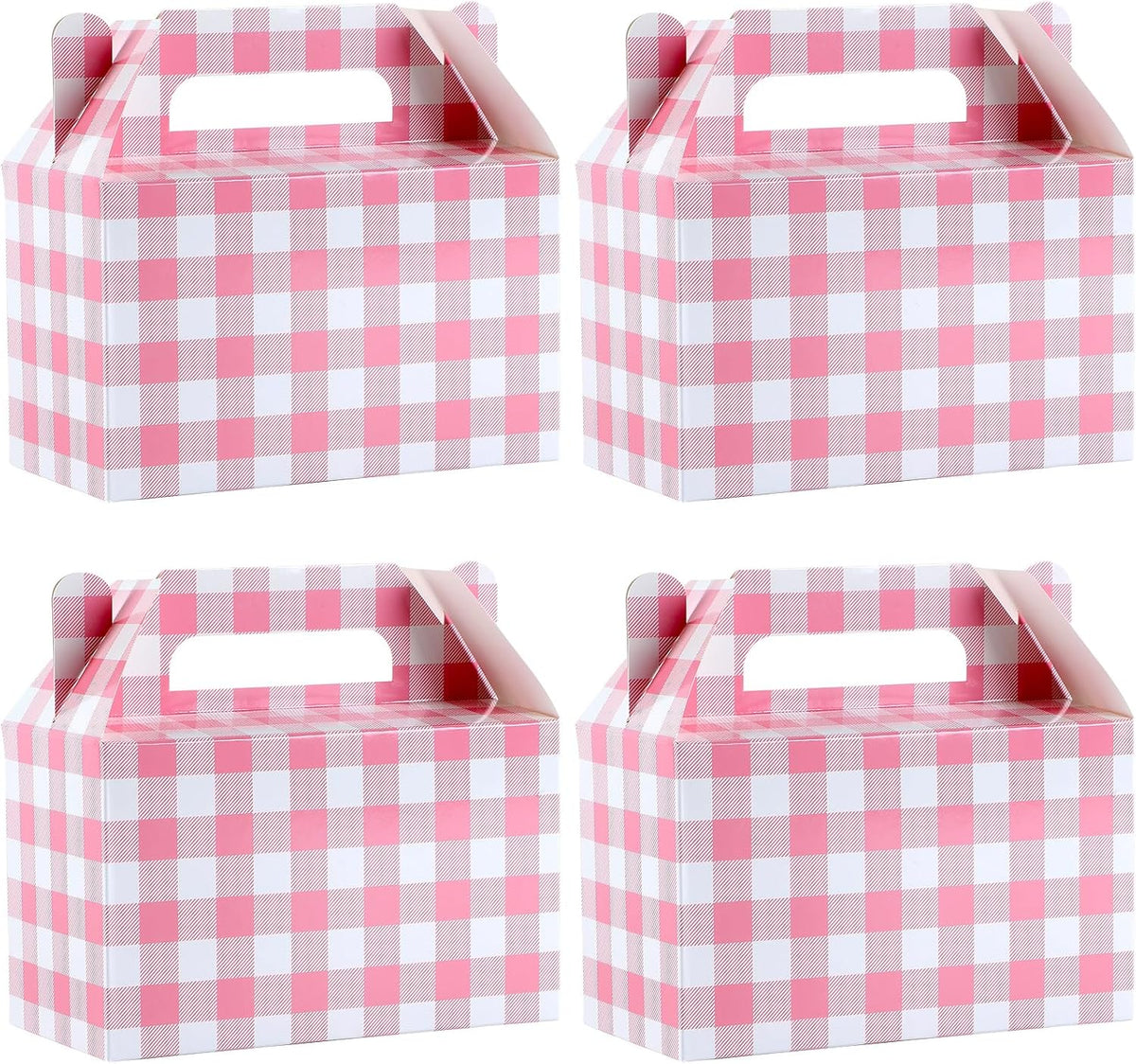 Ustforjoyful 12 Pcs Pink Favor Boxes Pink Gingham Gable Box Party Supplies
