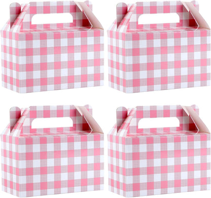 Ustforjoyful 12 Pcs Pink Favor Boxes Pink Gingham Gable Box Party Supplies