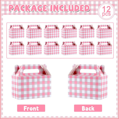 Ustforjoyful 12 Pcs Pink Favor Boxes Pink Gingham Gable Box Party Supplies